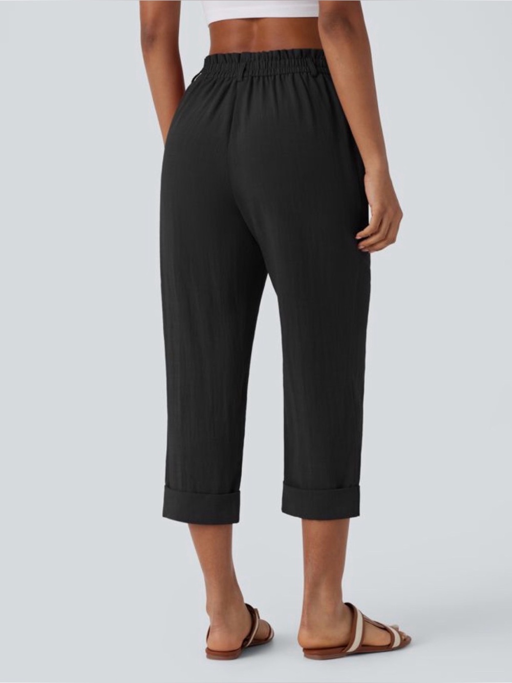 Halara High Waisted Zipper, Pocket, Cropped Linen-feel pants
